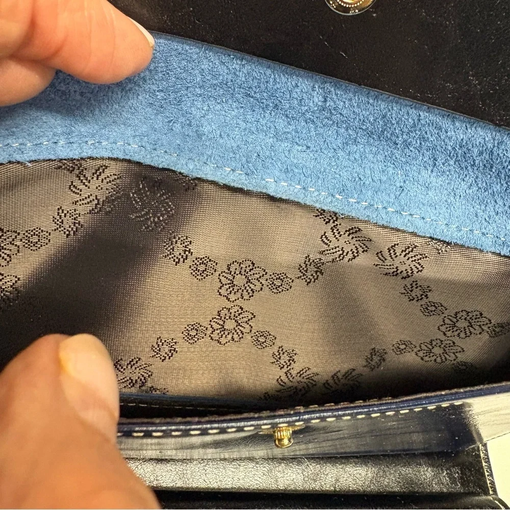 Navy Leather Wallet with Gold Zipper Clutch cardholder - Picture 6 of 10